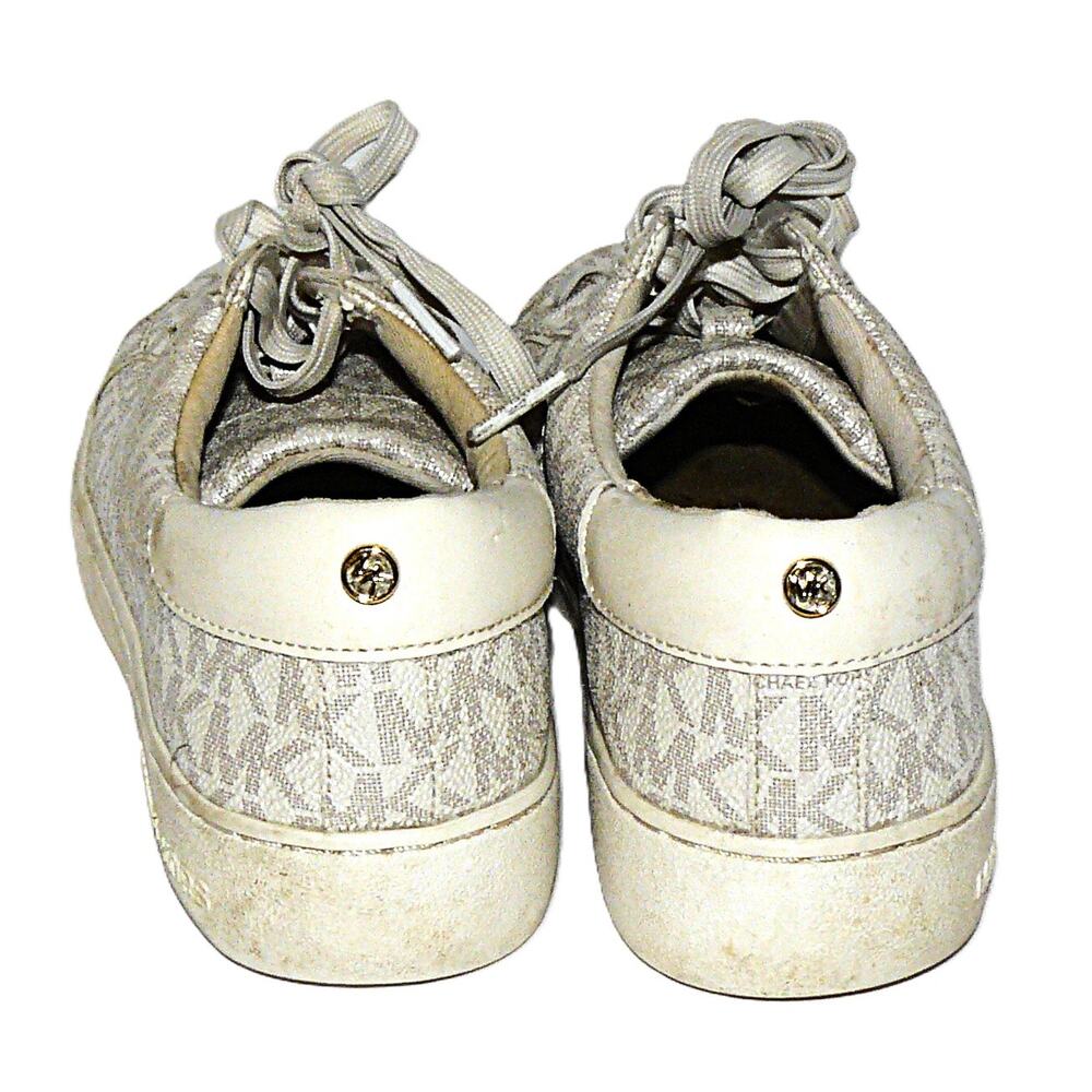 Michael Kors Womens Logo Canvas Lace-Up Sneakers Beige/White 6.5 Comfort Shoes